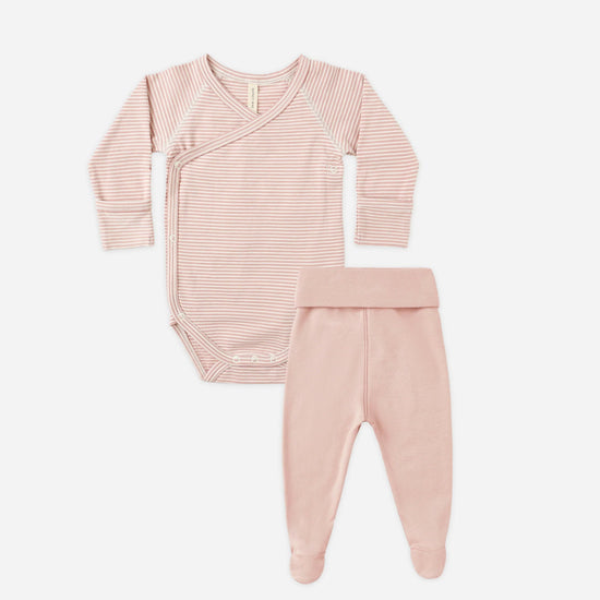 Side Snap Bodysuit + Pant Set - Rose Micro Stripe