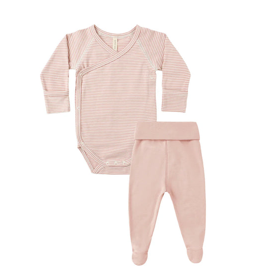Side Snap Bodysuit Pant Set - Rose Micro Stripe