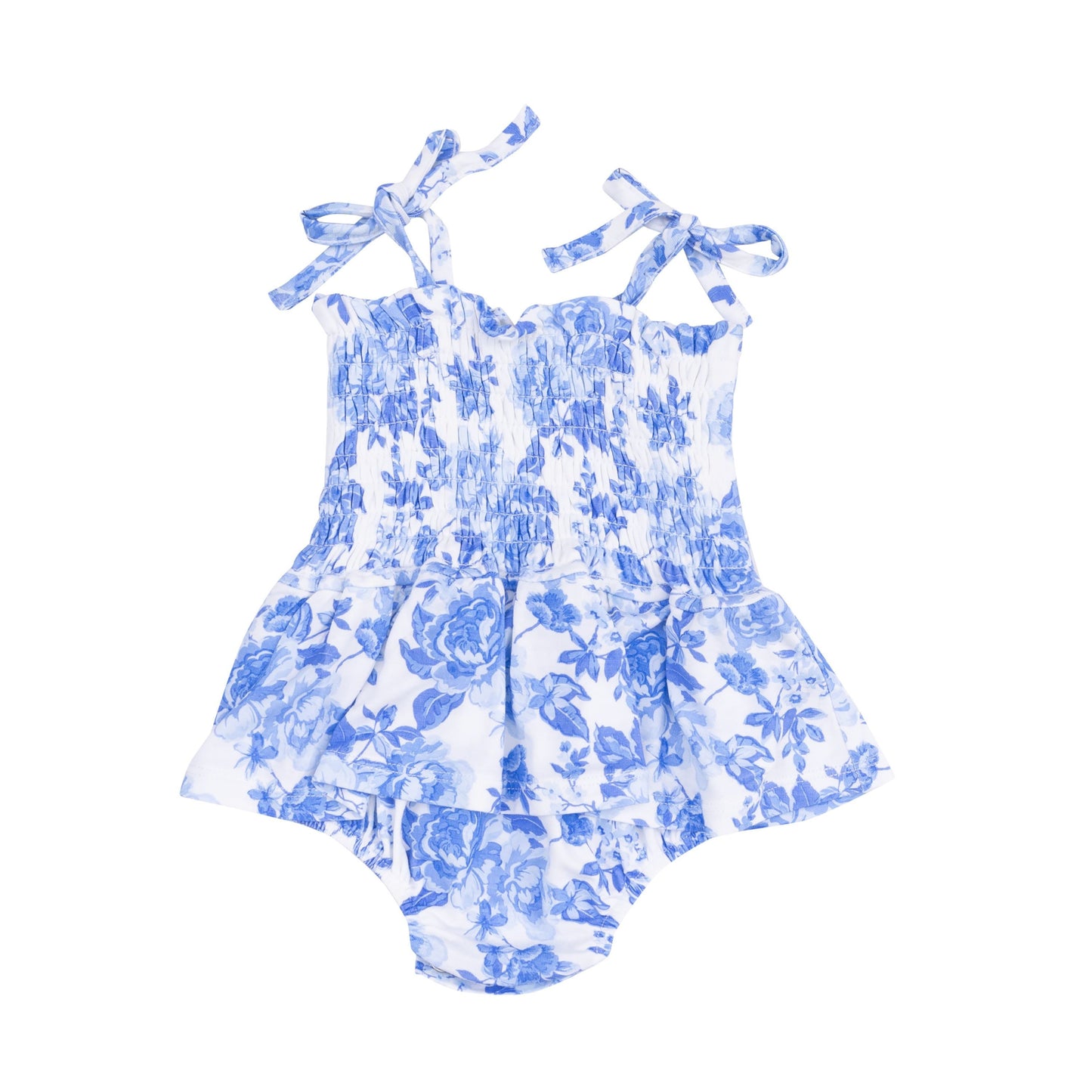 Roses In Blue Smocked Bubble With Skirts