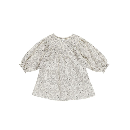 V Smocked Dress - Winter Floral