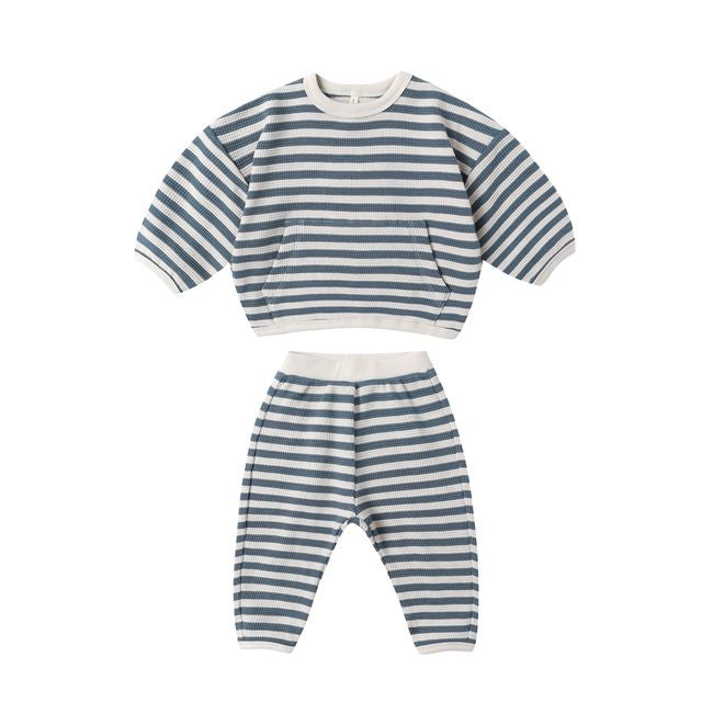 Waffle Slouch Set - Ocean Stripe