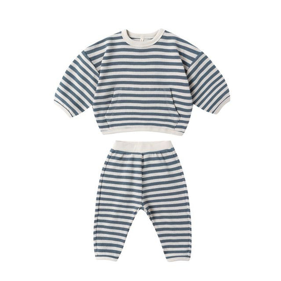 Waffle Slouch Set - Ocean Stripe