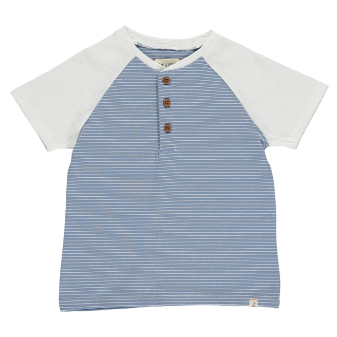 Beacon Raglan Henley - White & Deep Blue Stripe