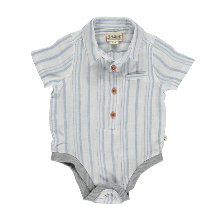 Helford Short Sleeved Bodysuit - White & Pale Blue Stripe