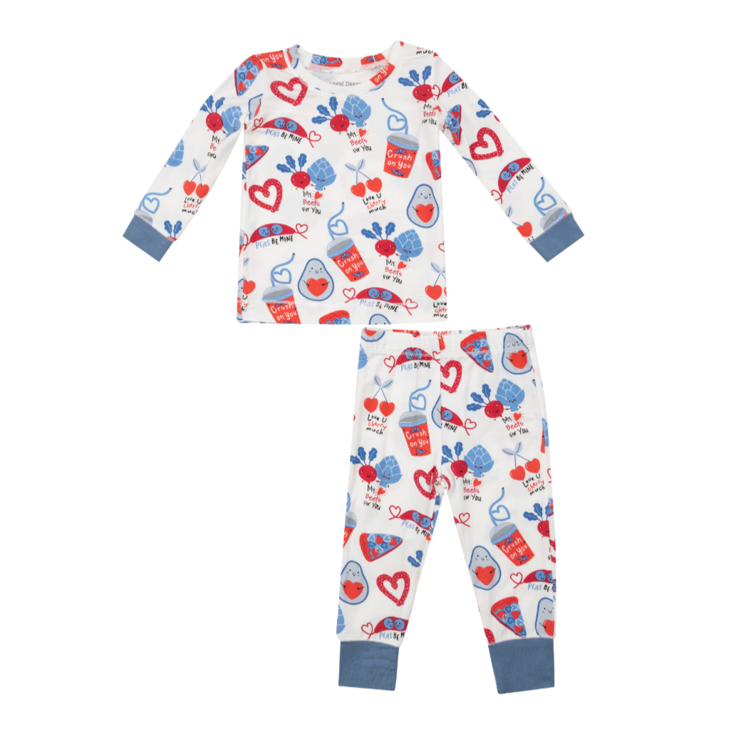 Blue Love You Foodie Much Long Sleeve Loungewear Set