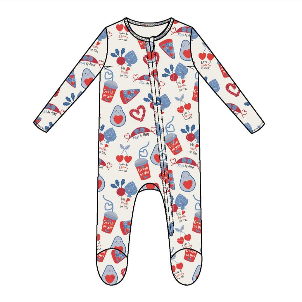 Blue Love You Foodie Much 2-Way Zipper Footie