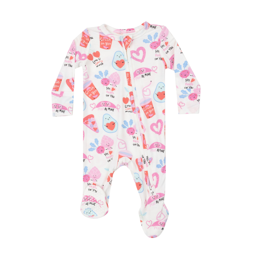 Pink Love You Foodie Much 2-Way Zipper Footie