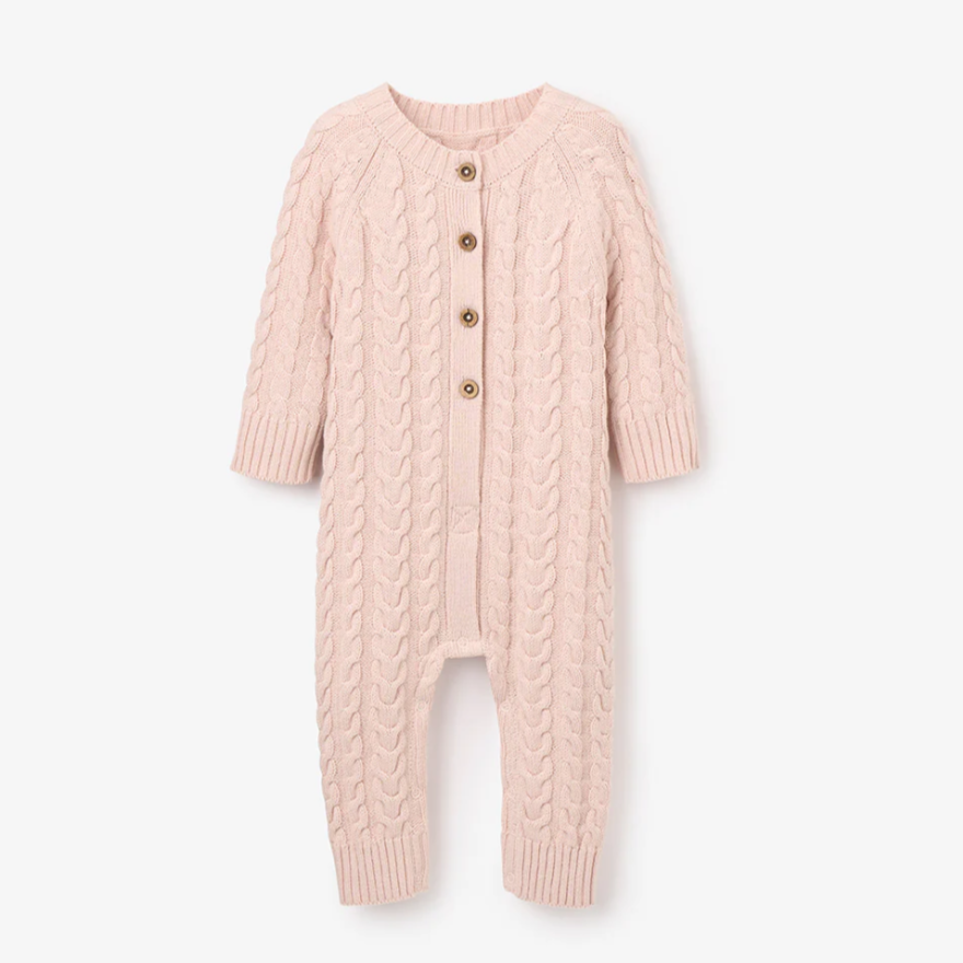 Pale Pink Horseshoe Cable Knit Baby Jumpsuit