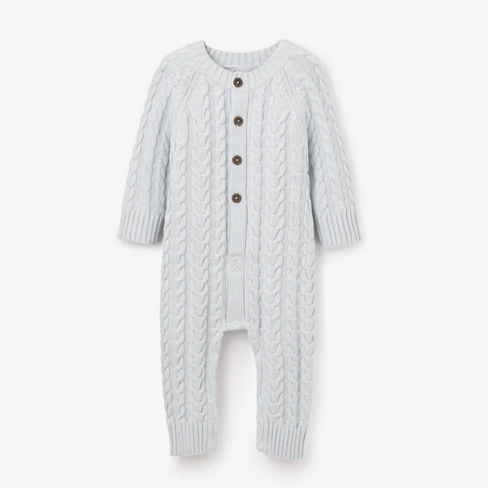 Pale Blue Horseshoe Cable Knit Baby Jumpsuit