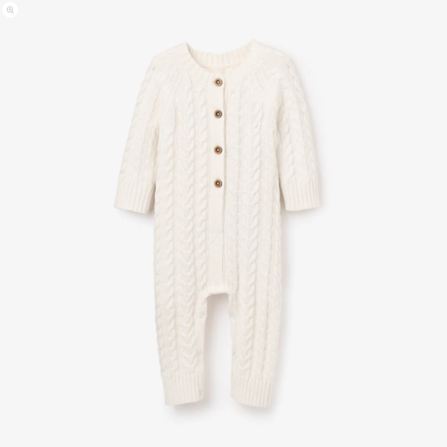 Whisper White Horseshoe Cable Knit Baby Jumpsuit