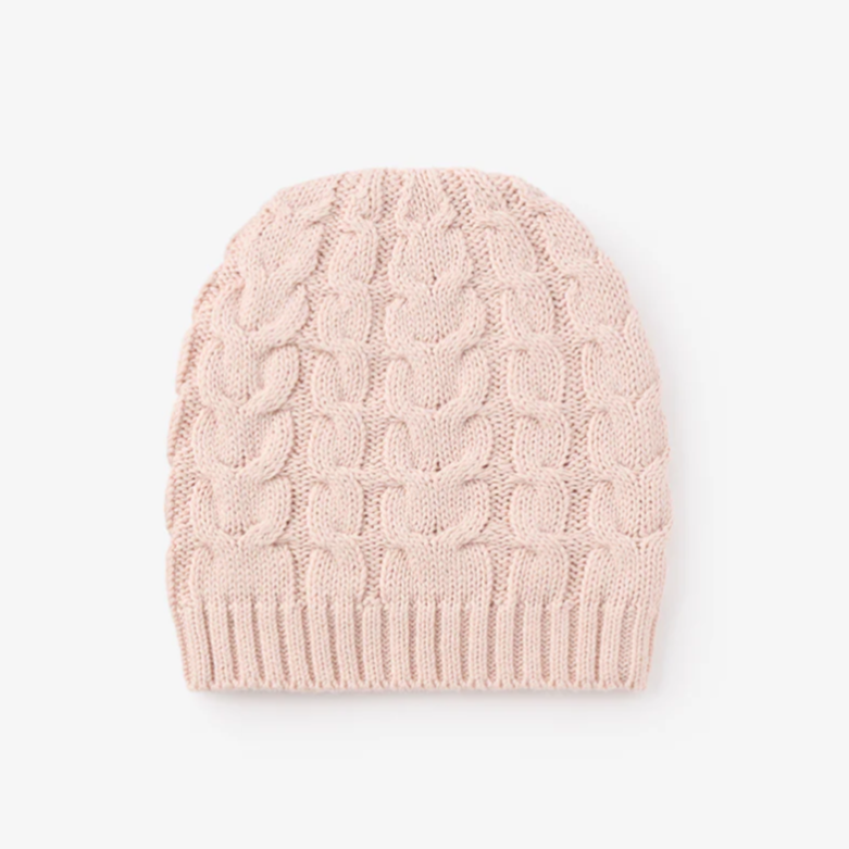 Pale Pink Horseshoe Cable Knit Baby Hat