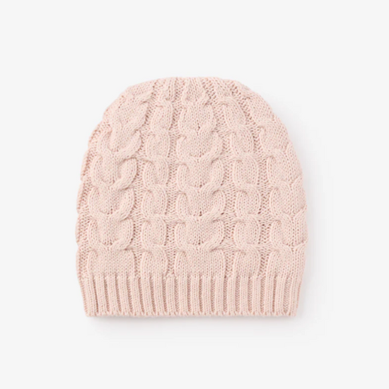 Pale Pink Horseshoe Cable Knit Baby Hat