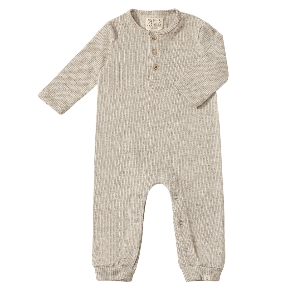 Mason Ribbed Henley Romper - Heathered Biscuit