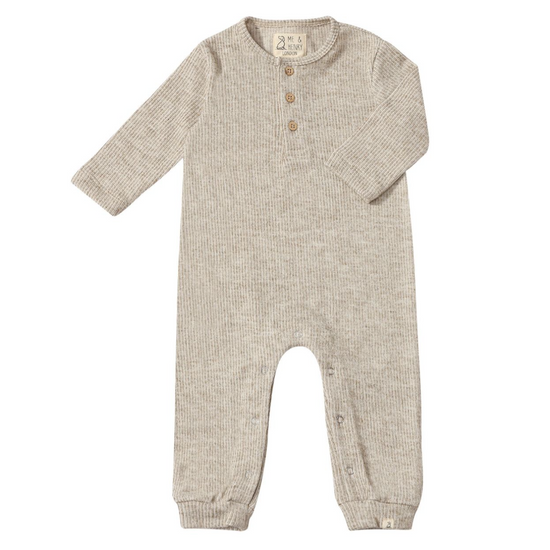 Mason Ribbed Henley Romper - Heathered Biscuit