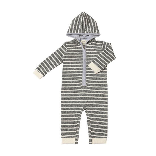 Stefano Hooded Romper - Grey & White Stripe