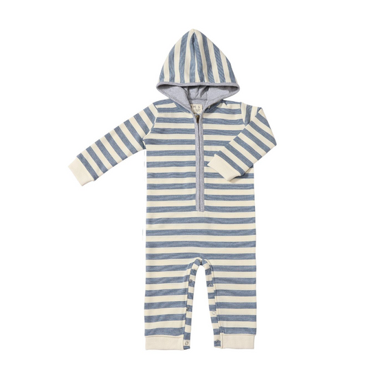 Stefano Hooded Romper - Blue & White Stripe