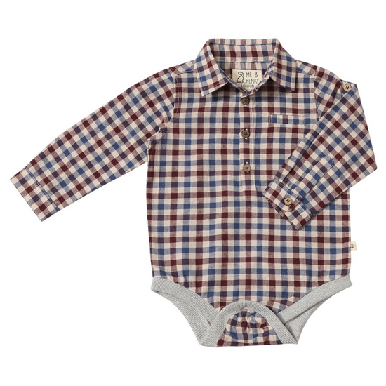 Jasper Woven Onesie - Blue/Burgundy/Cream Plaid