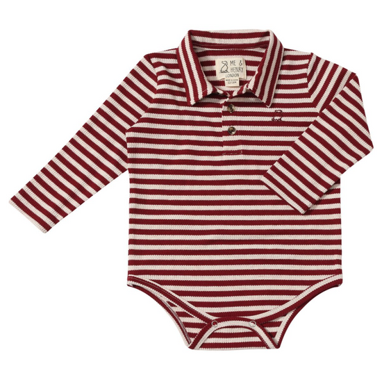 Seymour Polo Bodysuit - Burgundy/Cream Stripe