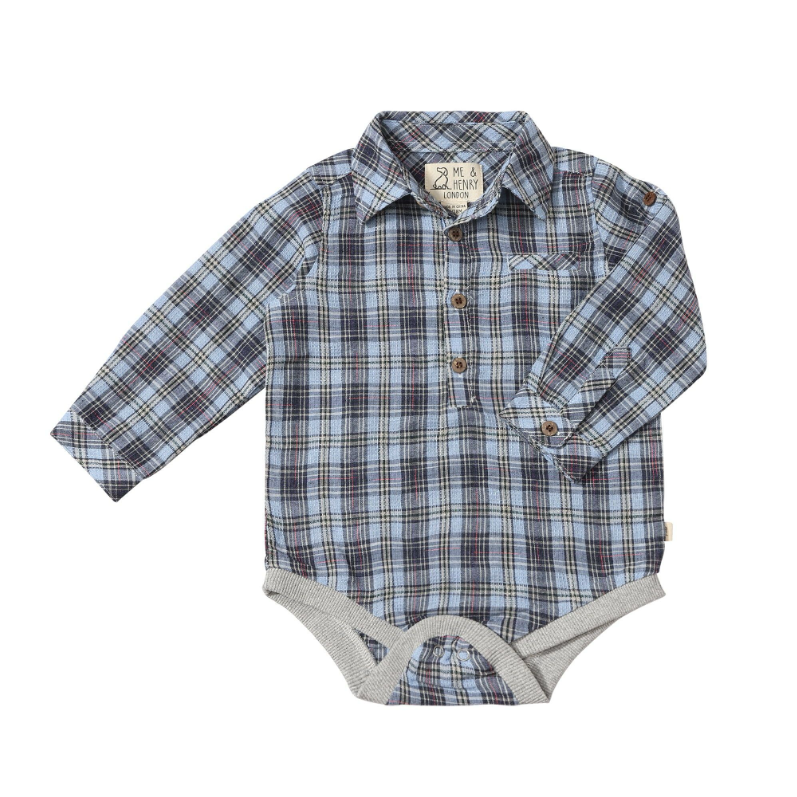 Jasper Woven Bodysuit - Navy & Sky Multi Plaid