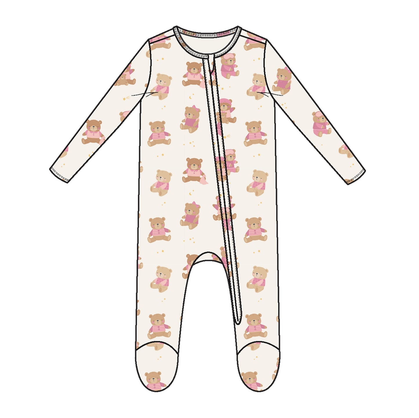 Pink Teddy Bears 2-Way Zipper Footie