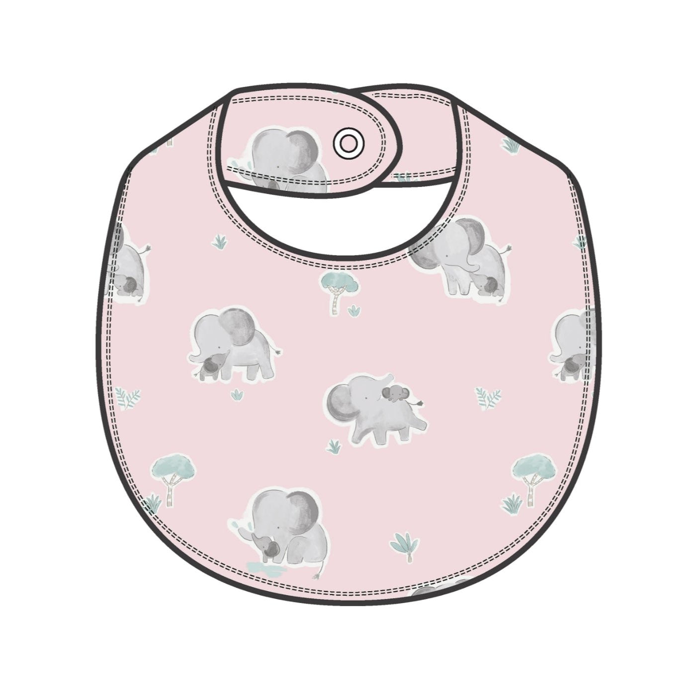 Gray Elephants Pink Bib