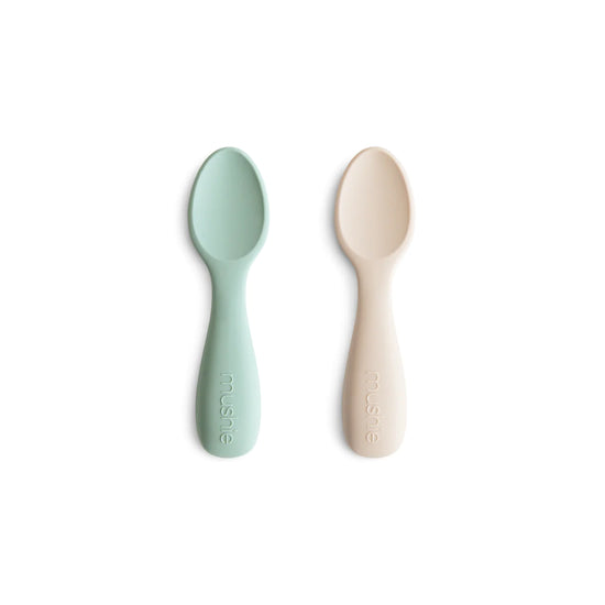 Silicone Toddler Starter Spoons 2-Pack - Cambridge Blue & Shifting Sand