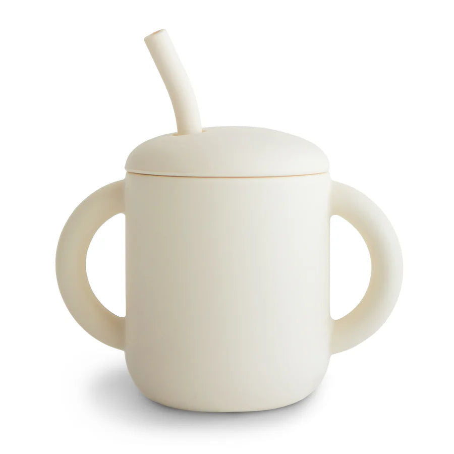 Silicone Training Cup + Straw - Ivory