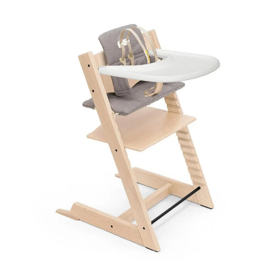 Tripp Trapp High Chair Bundle - Natural, Icon Grey Cushion & White Tray