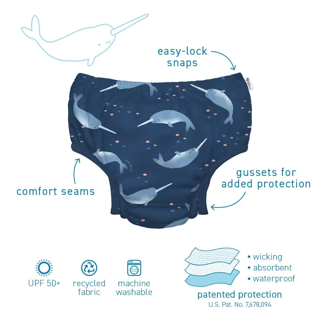 Eco Snap Swim Diaper with Gussets - Light Sage Turtle