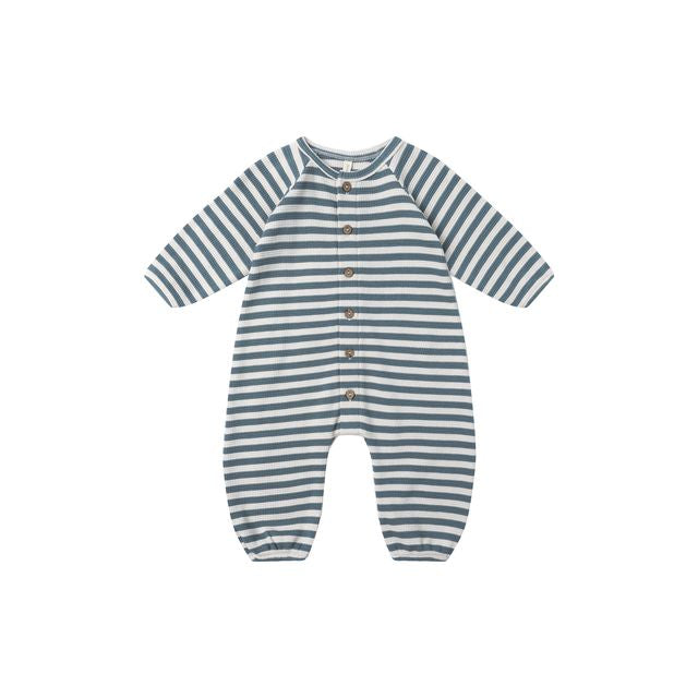 Waffle Long Sleeve Jumpsuit - Ocean Stripe
