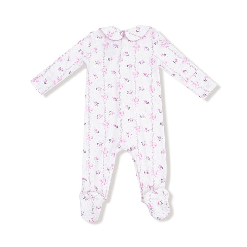 Dainty Buds and Bows Stripe Smocked Peter Pan Snap Footie