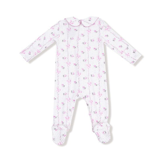 Dainty Buds and Bows Stripe Smocked Peter Pan Snap Footie