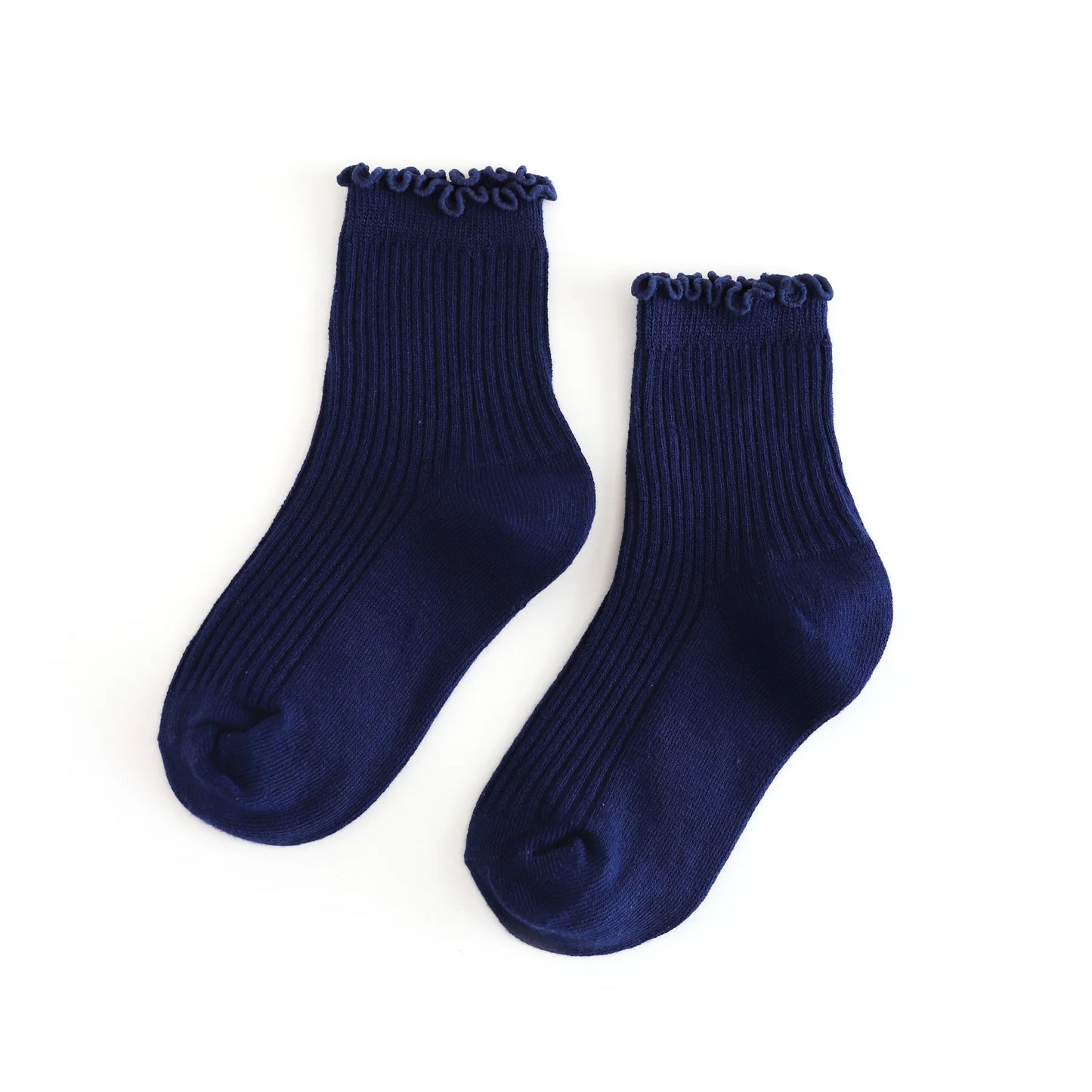 Bright Navy Ribbed Lettuce Trim Midi Socks