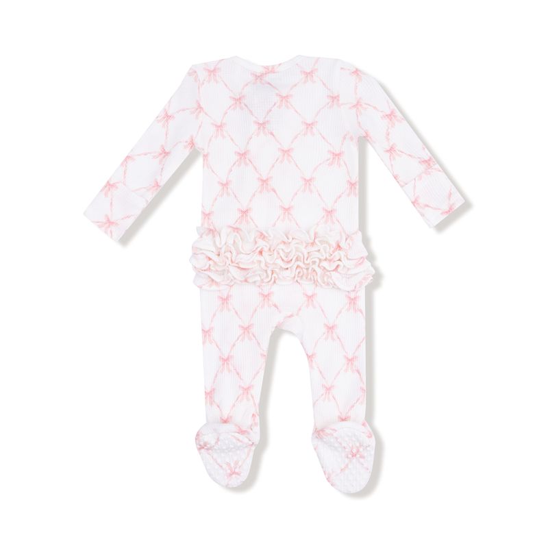Ribbon Bow Trellis 2-Way Ruffle Back Zipper Footie
