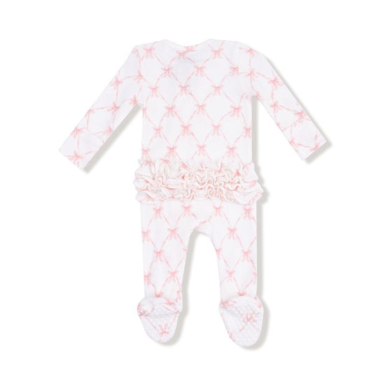 Ribbon Bow Trellis 2-Way Ruffle Back Zipper Footie