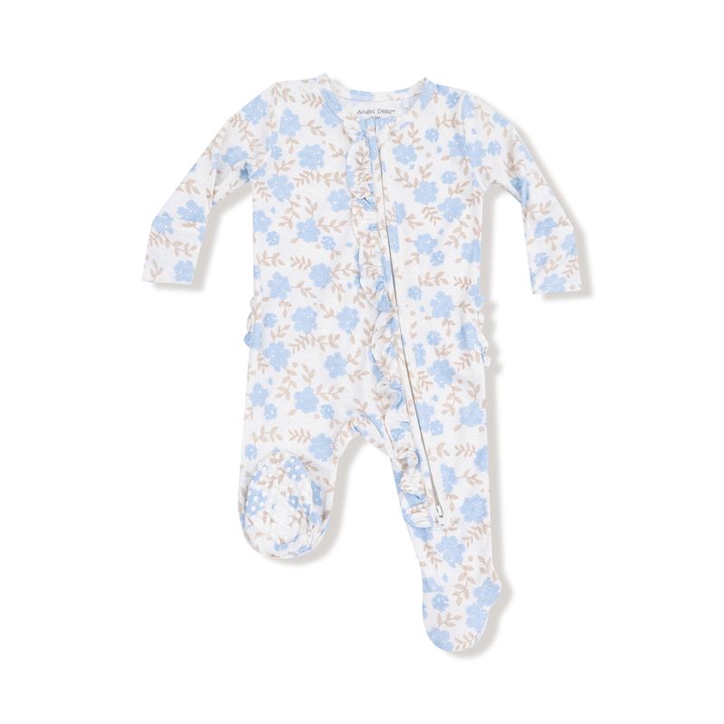 Baby Blue Floral 2-Way Ruffle Zipper Footie