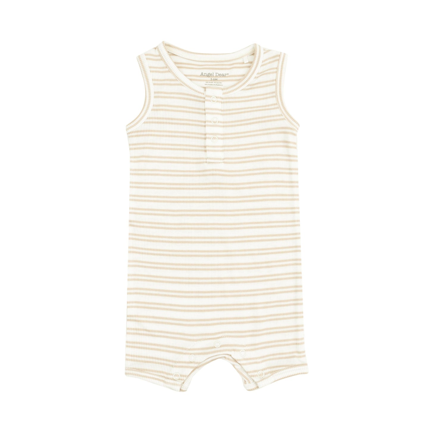 Stripe Oxford Tan Ribbed Sleeveless Shortie Romper