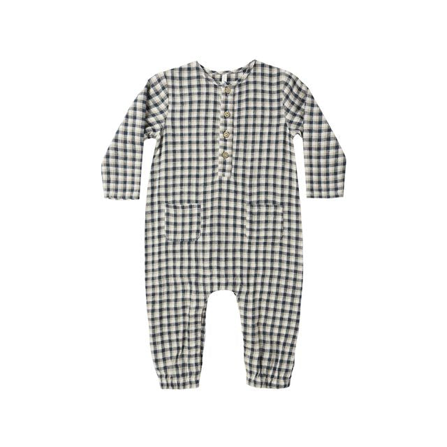 Long Sleeve Woven Jumpsuit - Navy Check