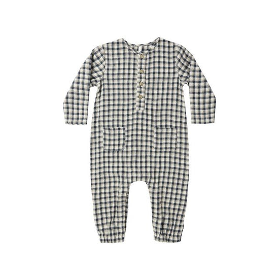Long Sleeve Woven Jumpsuit - Navy Check