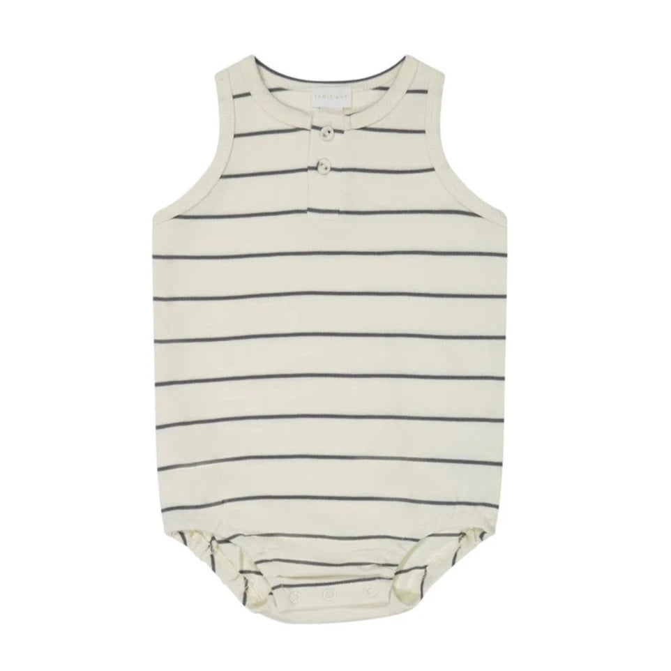 Pima Cotton Noah Playsuit - Cloud & Moonstone Stripe