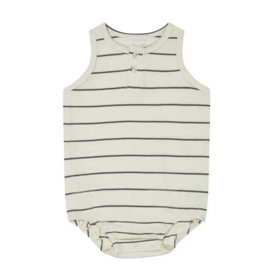 Pima Cotton Noah Playsuit - Cloud & Moonstone Stripe