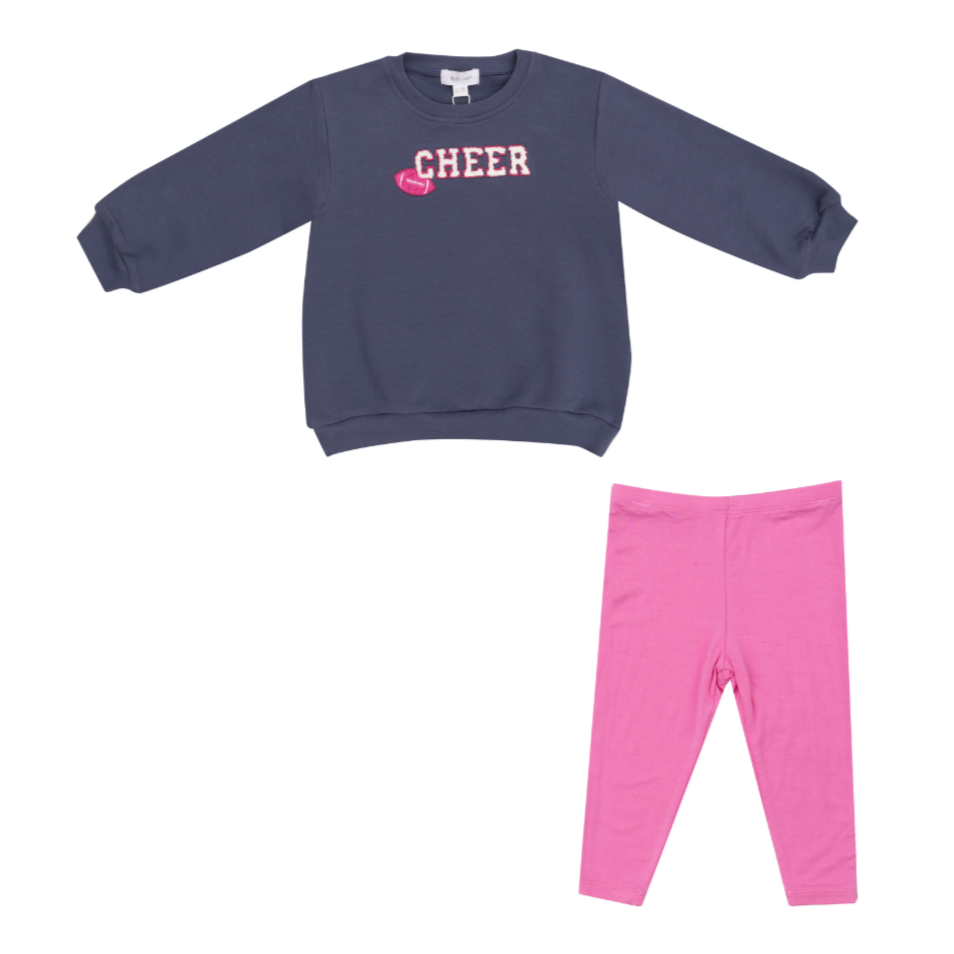 Footballs French Terry Puffy Oversized Sweatshirt & Pink Rib Legging Set