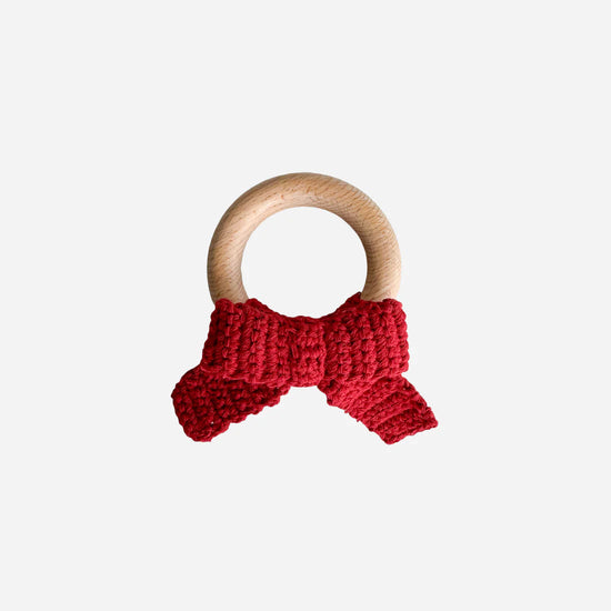 Cotton Crochet Rattle Teether - Red Bow