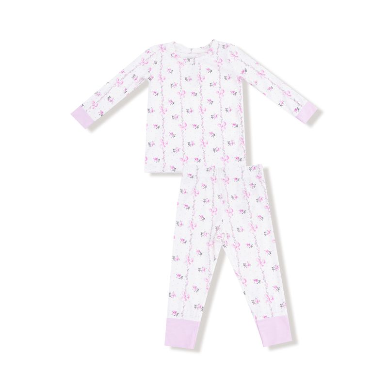 Dainty Buds And Bows Stripe Long Sleeve Loungewear Set