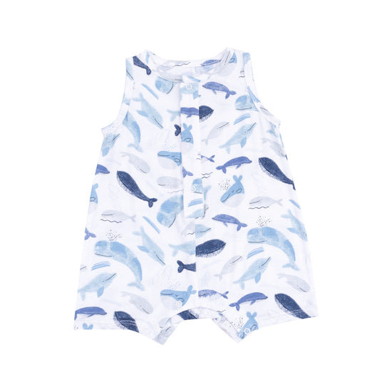 Blue Whales Sleeveless Shortie Romper