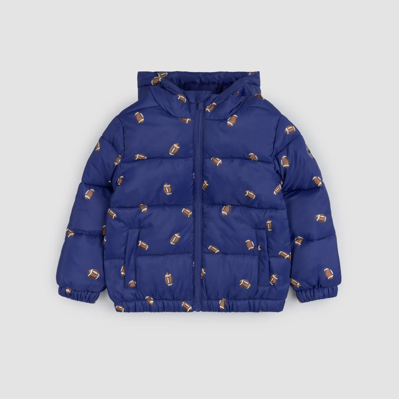 Football Print on Royal Blue Hooded Packable