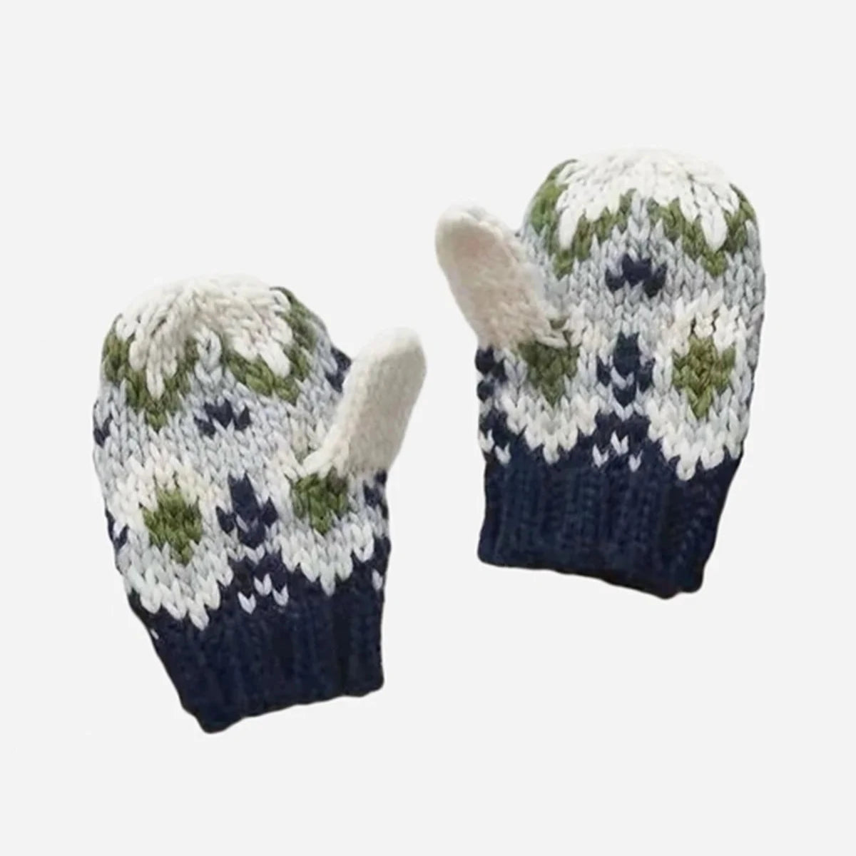 Fairisle Knit Mittens - Navy