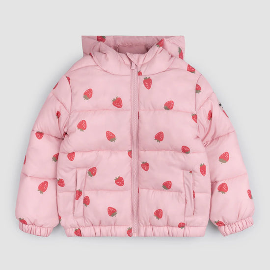 Strawberry Print on Rose Hooded Packable