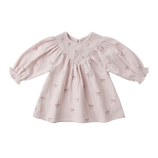 V Smocked Dress - Bows