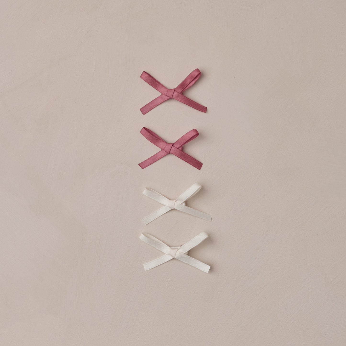 Mini Satin Bows Set - Ivory, Raspberry